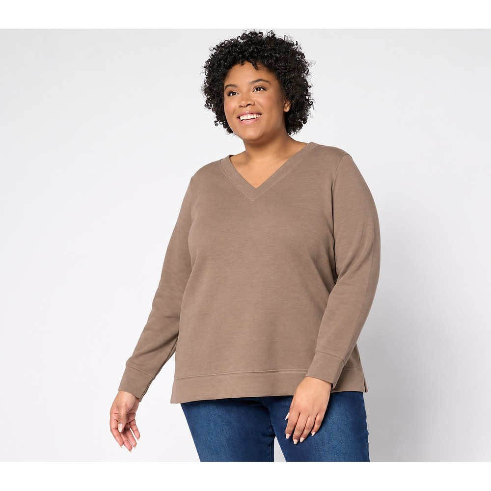Belle by Kim Gravel ScubaLuxe Sunset Hues V Neck Pullover Portabella, X-Large